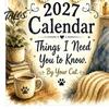 Large Grid Monthly Planner 2027 Cat Wall Calendar with Watercolor Illustrations, for Thick Paper Hanging Home Office, Coil Binding, 12x8 Inches Office
