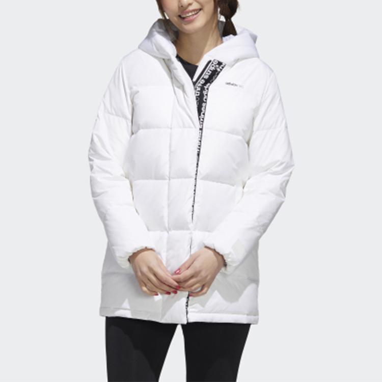 Adidas Neo Large Logo Sports Jachetă de puf de lungime medie pentru femei Îmbrăcăminte exterioară Alb GJ8824