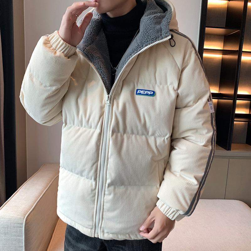 Winter new fashion versatile sports corduroy cotton coat men's casual contrast color youth cotton coat thickened trendy jacket