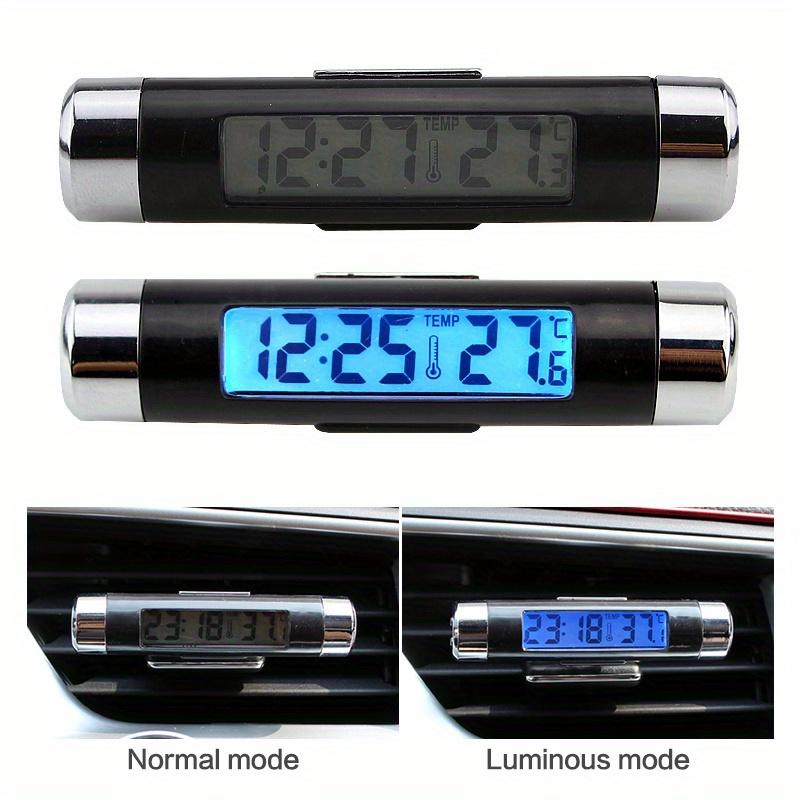 2-in-1 Automotive LCD Thermometer & Clock - Compact Air Vent Mount Digital Display with Blue Backlight