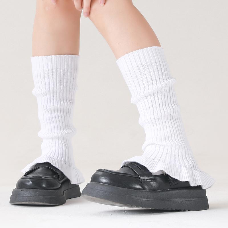 Autumn&Winter Solid Color Horn Knitted Stacked Stocking Women's Vertical Strip Warm Woolen Socks Cover Mushroom Lace Leg Cover