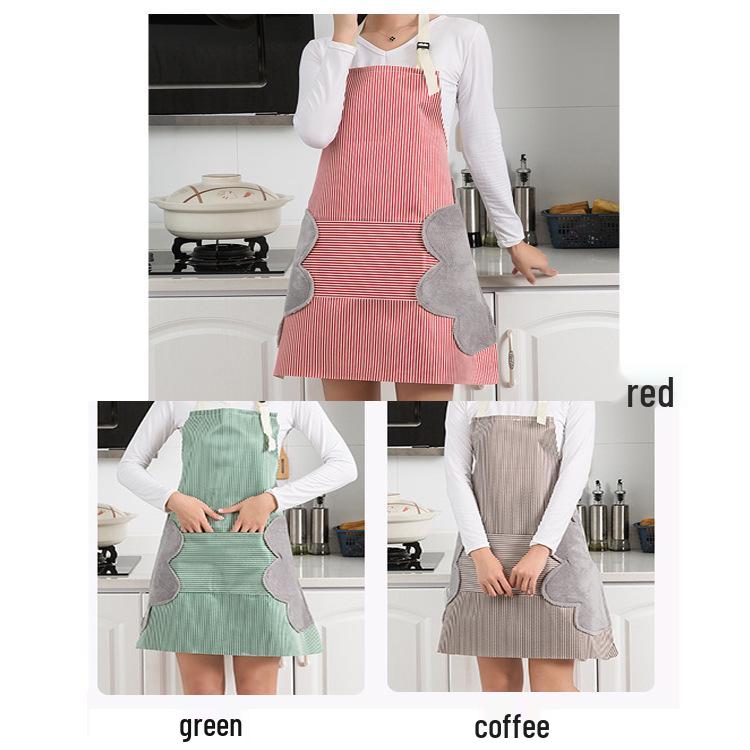 Striped Waterproof Oil-proof Kitchen Apron with Wipe-Hand Feature, Dirt-Resistant and Lightweight for Summer
