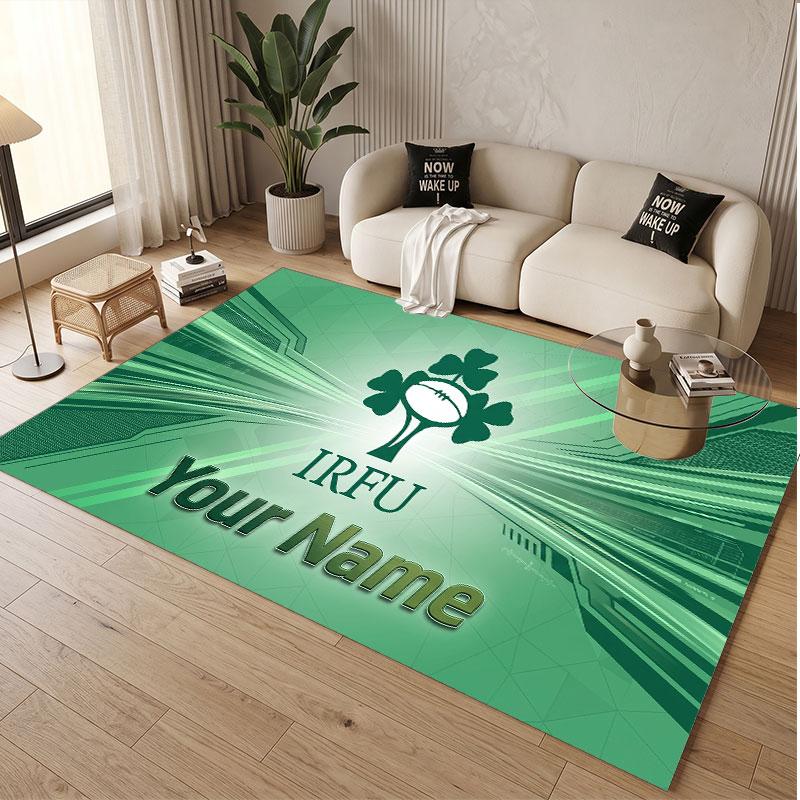 Custom Rug Ireland Rugby Pattern Print Name Text Soft Non‑Slip Floor Carpet for Home Indoor Decoration