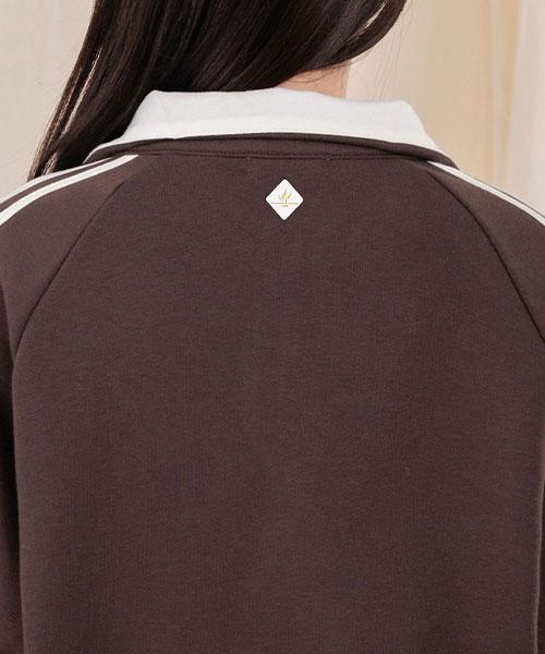 Ellamo French Terry Track Half-Zip Collar Oversized Sweatshirt [Brown]