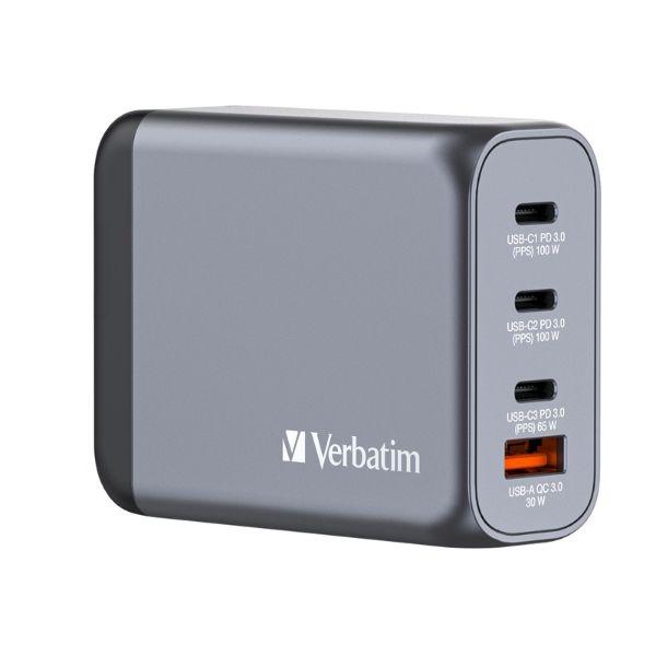Verbatim Gan 100W 3Xusb-C/Usb-A Mains Charger + EU/UK/US Adapter Gnc-100 32202