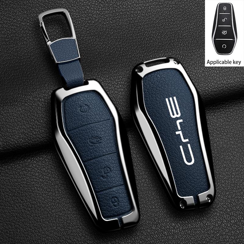 Zinc Alloy New Leather Car Key Case Cover Shell Fob For BYD Song Plus Atto 3 Han EV DM Qin Seal Dolphin Protective Auto Keychain