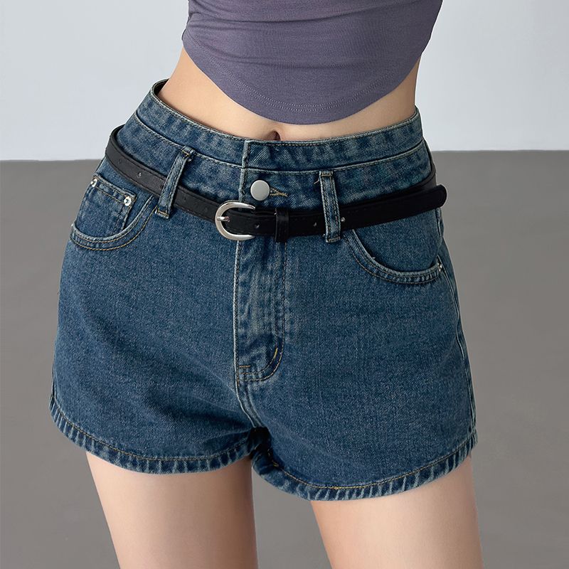 

Summer European American Style Sexy Denim Ultra Short Pants Small Sexy Slim Fit Skinny A- line Slimming Wide Leg Hot Pants for Women Dark blue XS