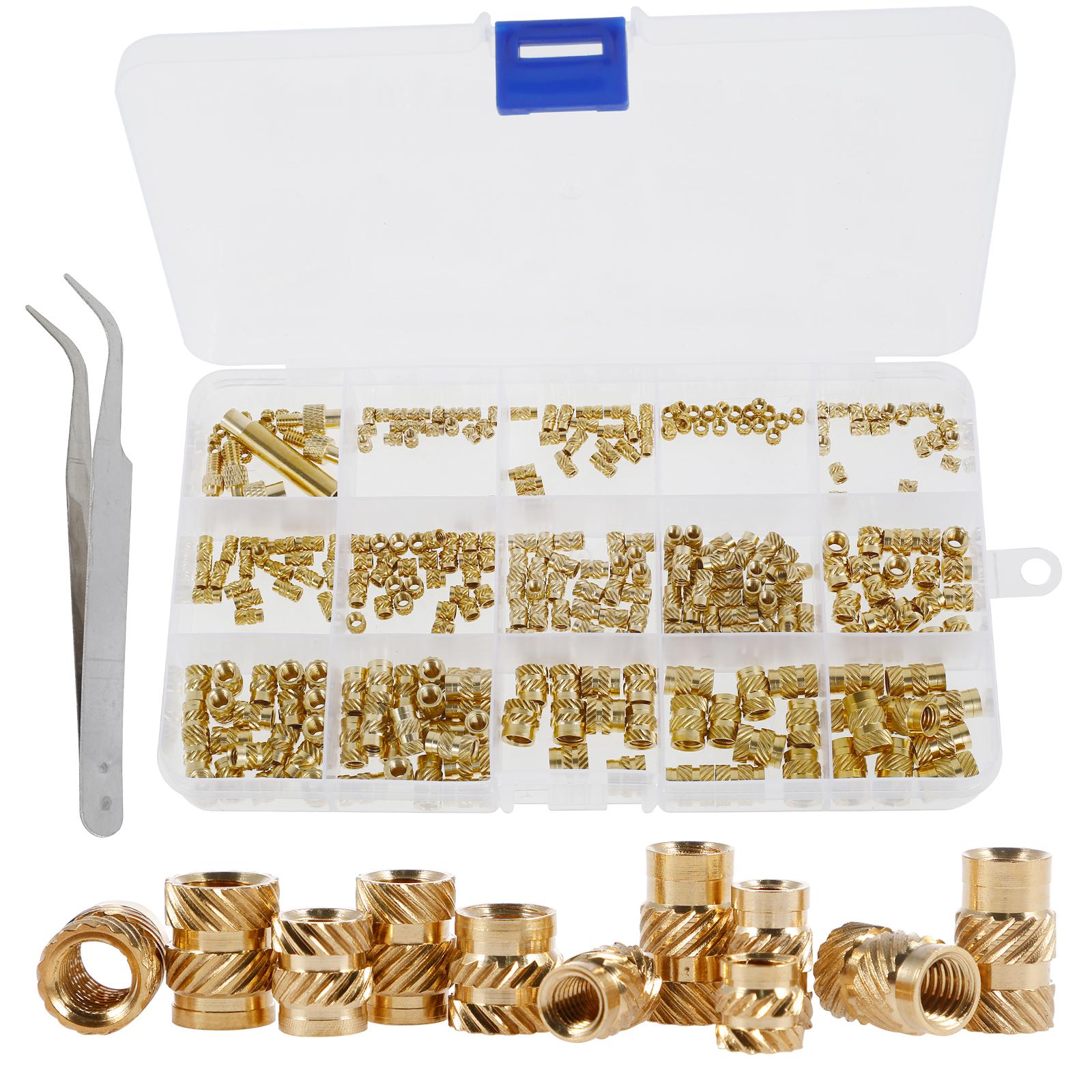 

308Pcs Threaded Inserts Brass Heat Set Insert M2/2.5/3/4/5/6 Metric Knurled Nuts Assortment Kit with Soldering Tips HeatThreaded