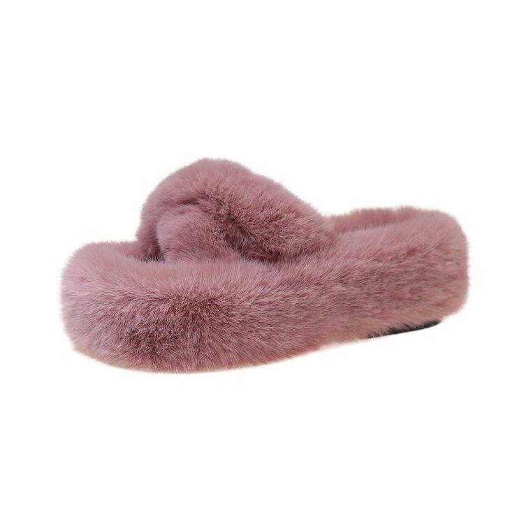 

Women s New Fashion Thick Soled Fur Slippers,Outdoor Plush Warm Cotton Slides 41 рожевий