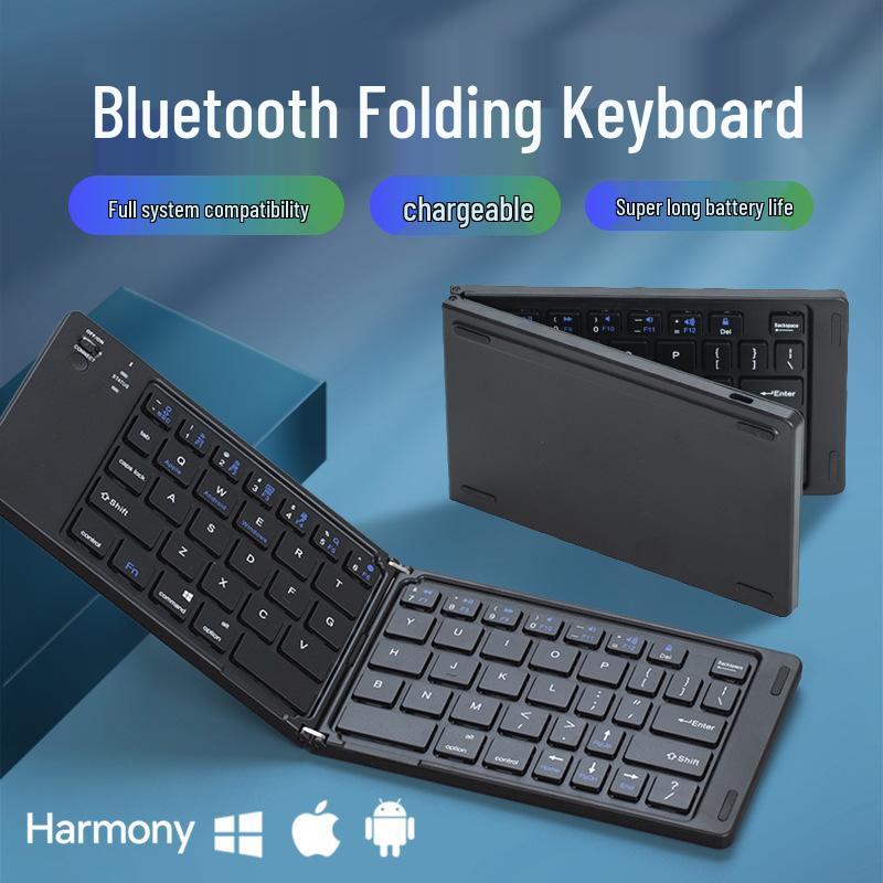Two-Fold Mini Bluetooth Keyboard: Portable, Universal, Three-System Compatible, with Charging Light and Sound for Office Use