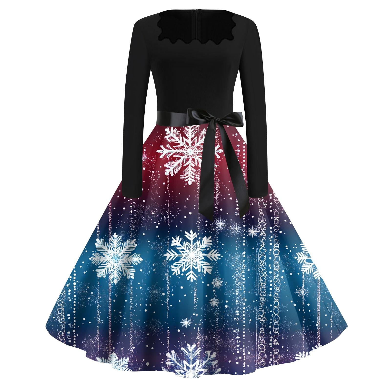 Женские модные повседневные платья с квадратным вырезом и тонкими рождественскими — фото 4