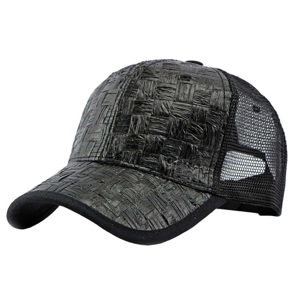 Straw Mesh Cap Hat Sun Protection Breathable Stylish Cool CZA257 [White Fang] Men's Women's (Black)