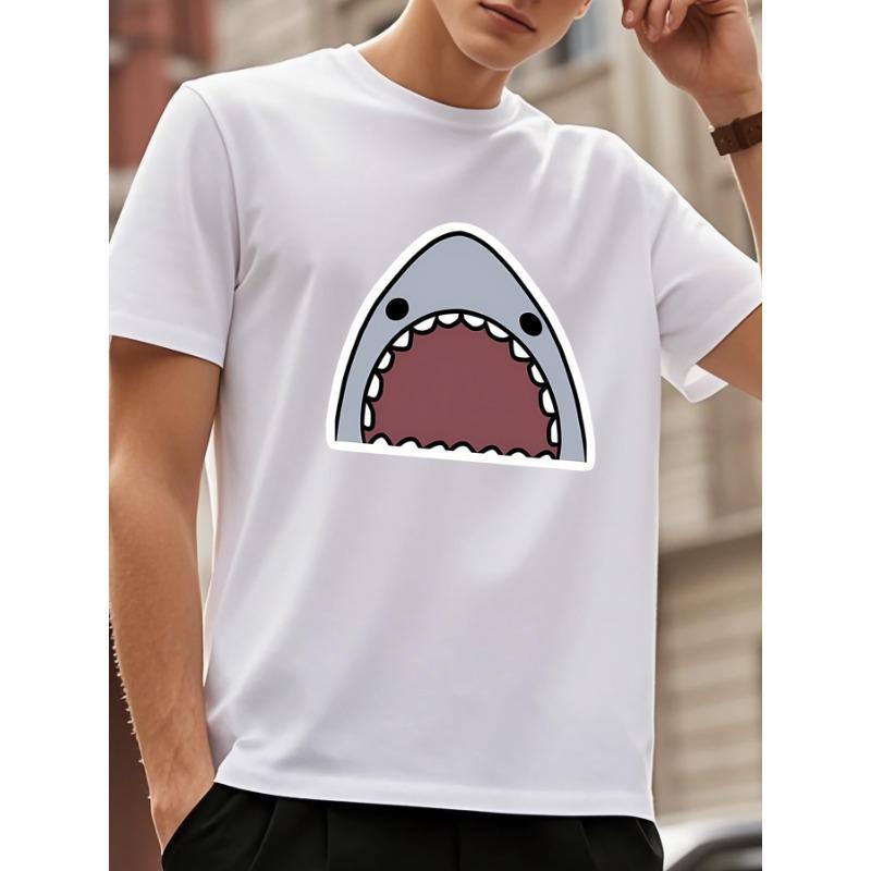 European Size Men's Shark Bite Graphic Print Round Neck T-Shirt - Turquoise Casual Streetwear Summer Beach Vacation Essential, Machine Washable