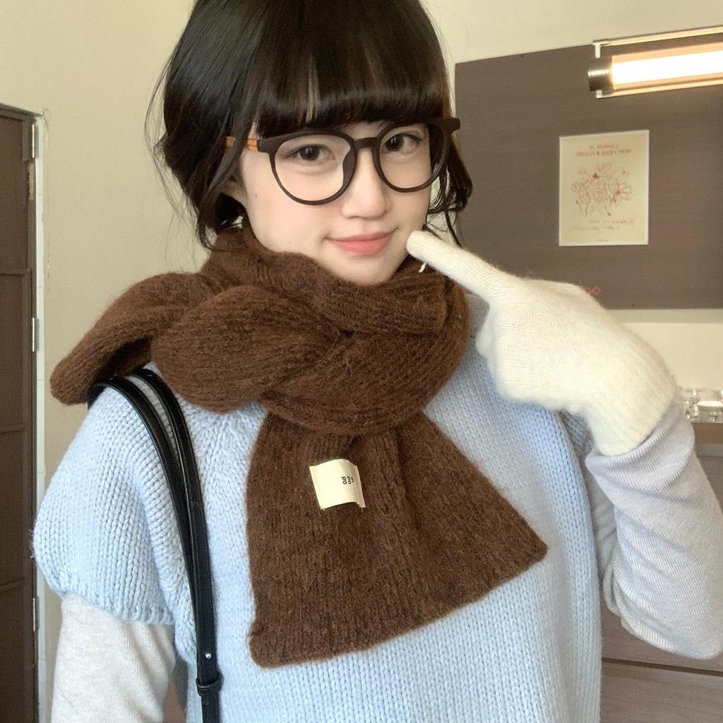 Korean Mixed-Color Mohair Wool Scarf for Women - Soft, Thickened Winter Neck Warmer, Trendy Student Style