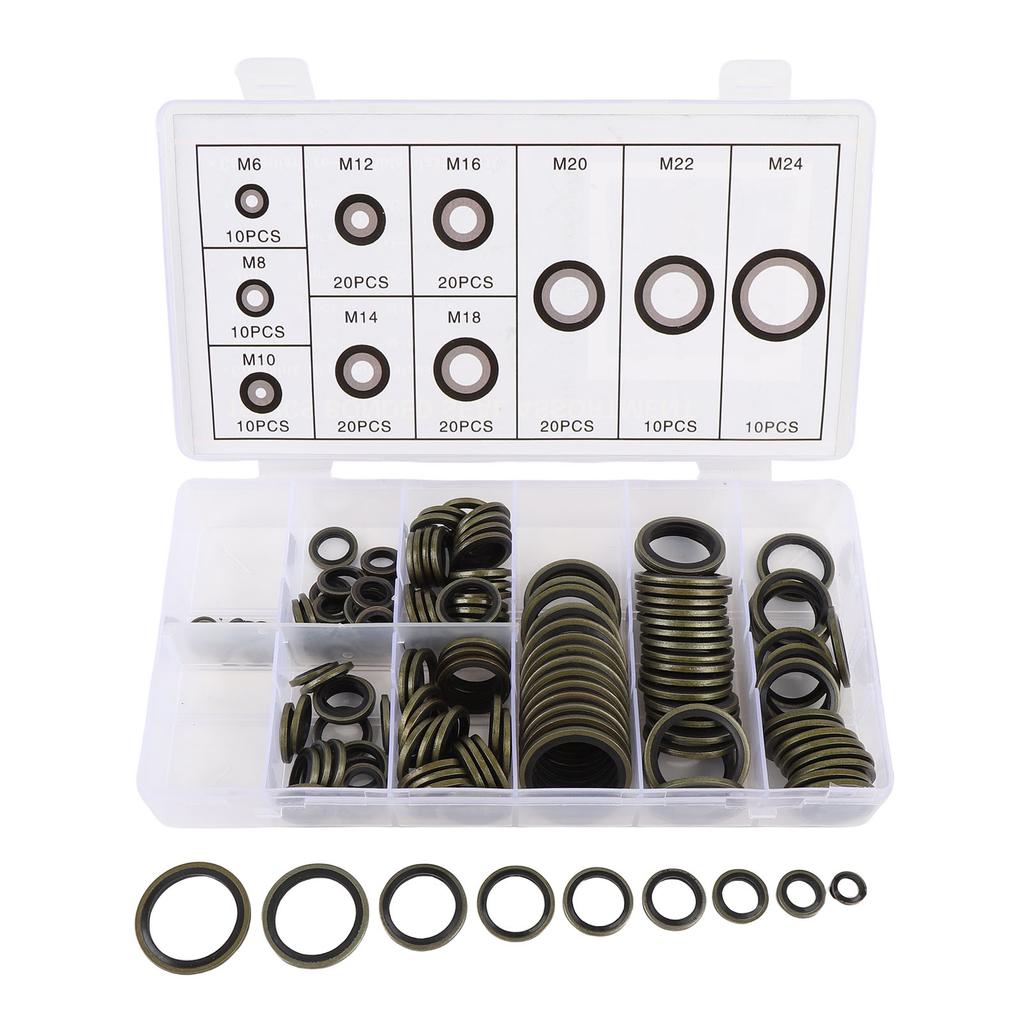 150PCS Seal Oil Washers Assortment Kit M6 M8 M10 M12 M14 M16 M18 M20 M22 M24 Sealing Metal Gasket for Plumbing