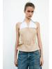 Women's Spring 2025 Belted Turn-Down Collar Sleeveless Wrap Top