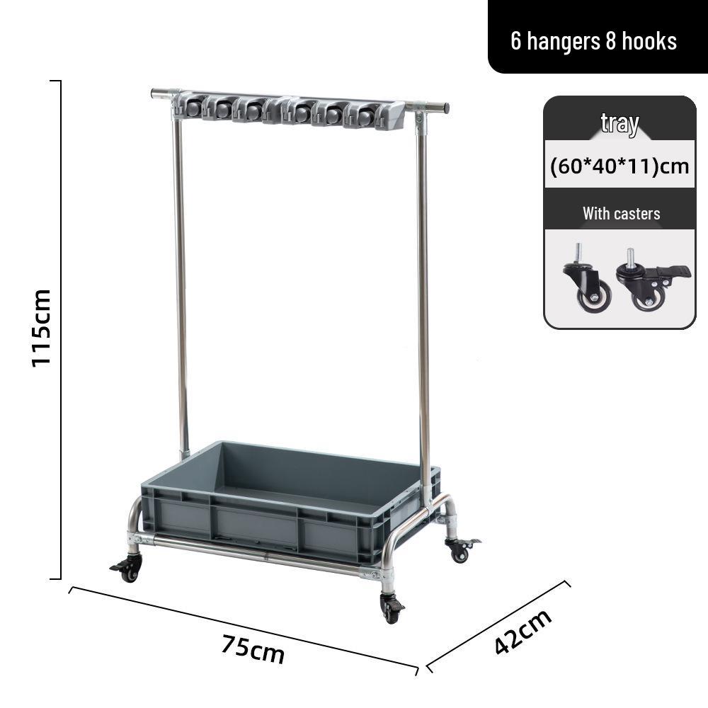 Stainless Steel Floor-Standing Mop Rack with Draining Shelf and Free Shipping