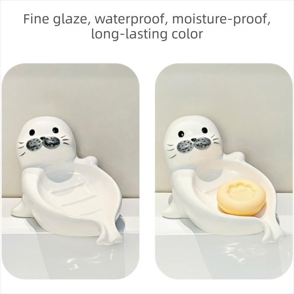 Soap Box Self Draining Soap Holder Cute Bathroom Decor Organizer Sea Lion Soap Dish  Kitchen