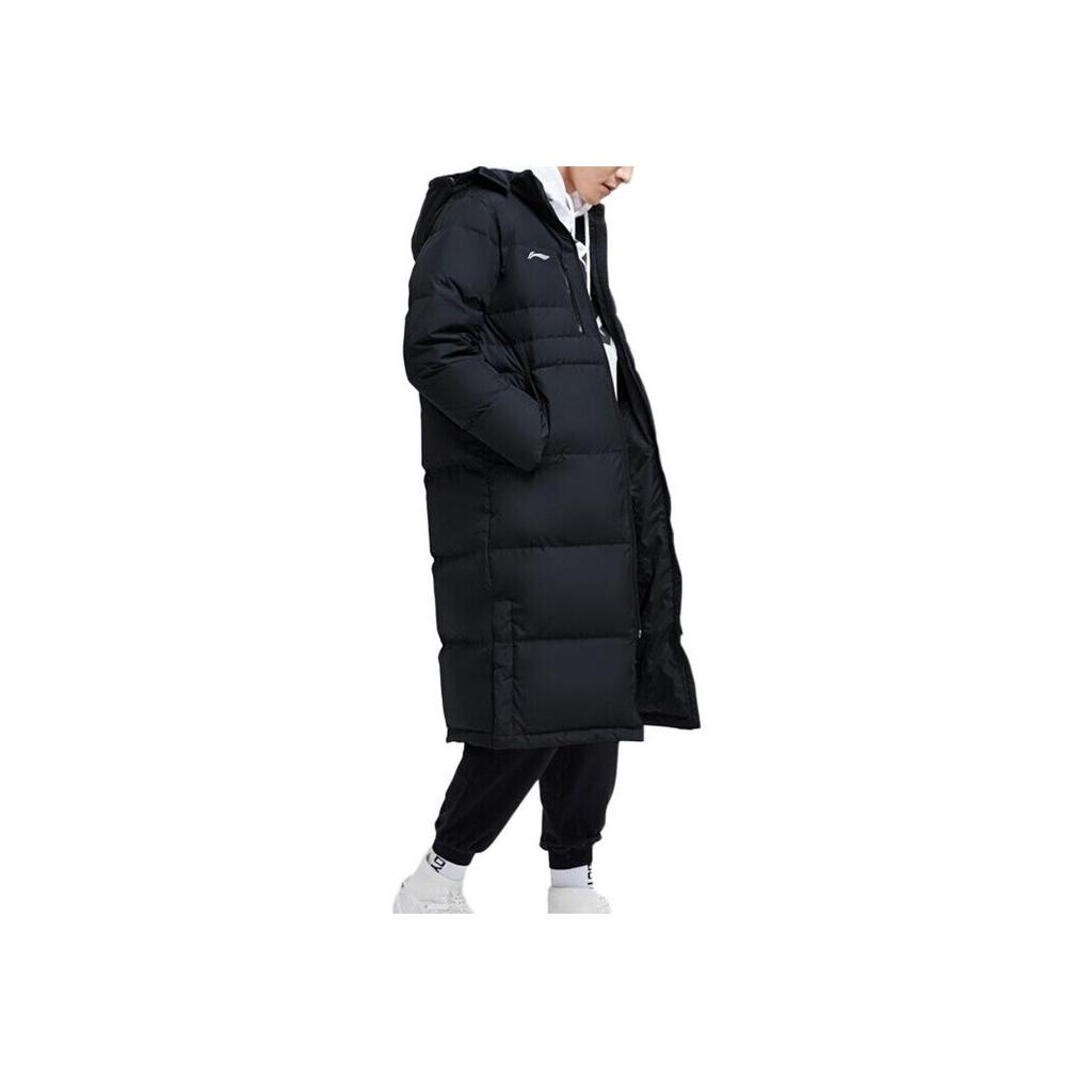 Li Ning Long Hooded Windproof Warm Down Jacket Men Outerwear Standard-Black AYMN133-1