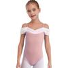 Girls Ballet Gymnastics Performance Leotard Butterfly Back Design Ruched Mesh Collar Spaghetti Straps Dancewear