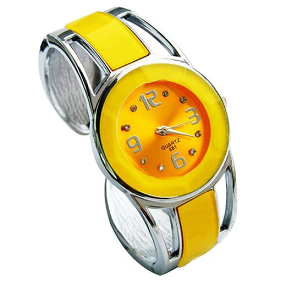 Women Fashion Opening End Quartz Analog Round Case Bracelet Bangle Wrist Watch