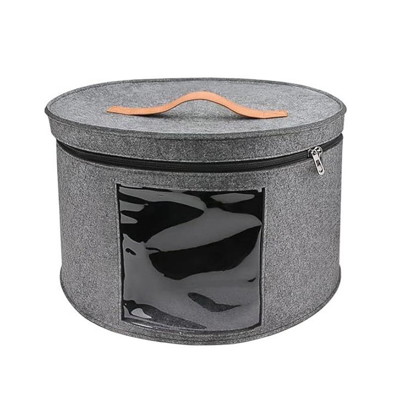 Hat Storage Box Dustproof Case Household Round Felt Storage Hats Bucket Clothes Organizers With Zippered Lid Travel Bags