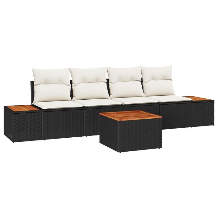 VidaXL Ensemble de canapé de jardin 5 pièces avec coussins noir poly rotin acacia 3348018