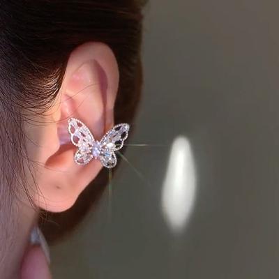 Fashion All-in-one Glitter Full Drill Butterfly Pierceless Earrings Suitable For Women's Daily Party Wear Fashion Jewelry