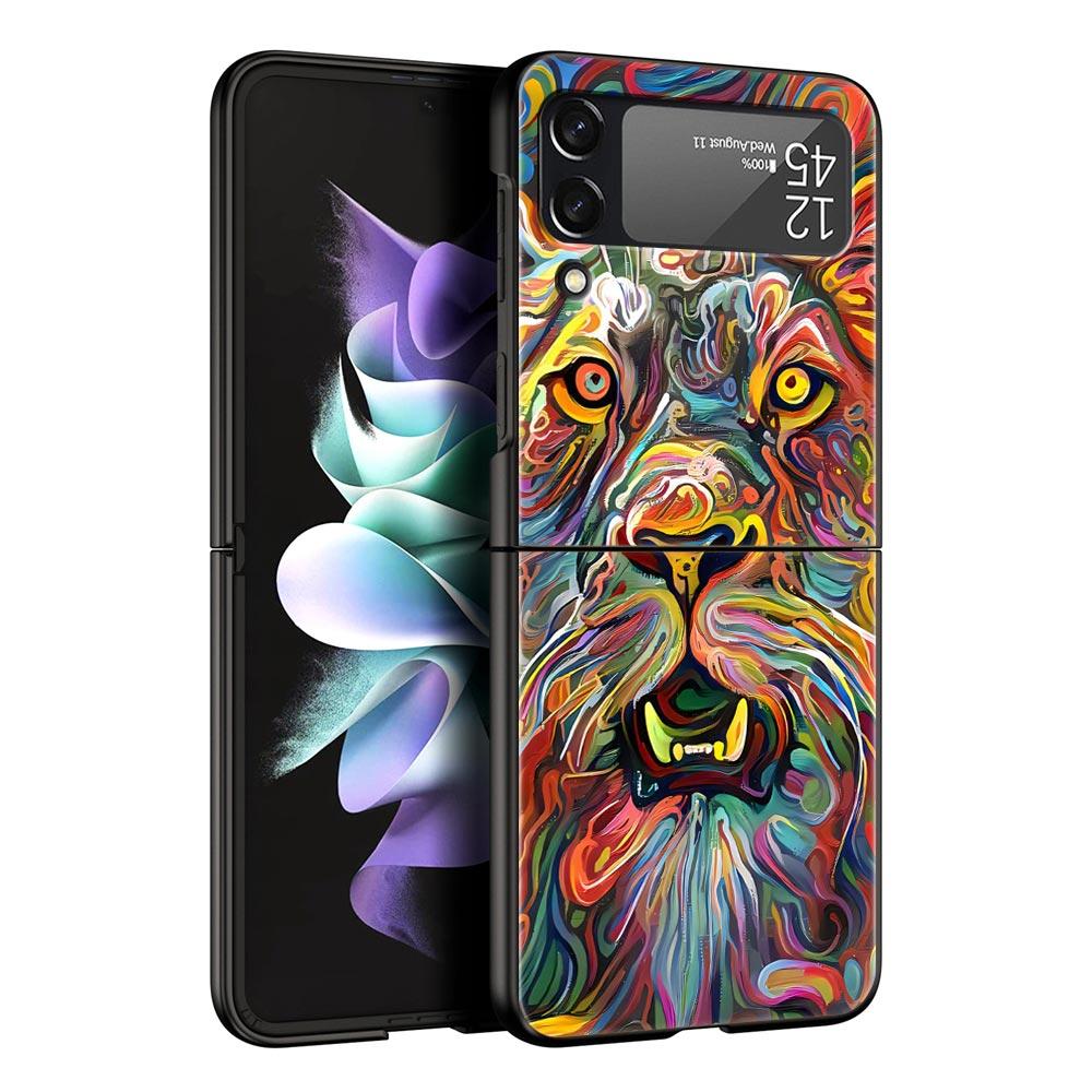 Abstract Surreal Animal Lion Phone Case for Samsung Galaxy Z Flip 3 4 5 Black Folding Mobile Shell Hard PC Coque Protect Cover