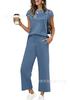 European and American women's clothing is popular, spring and summer knitted short-sleeved wide-leg pants casual two-piece set