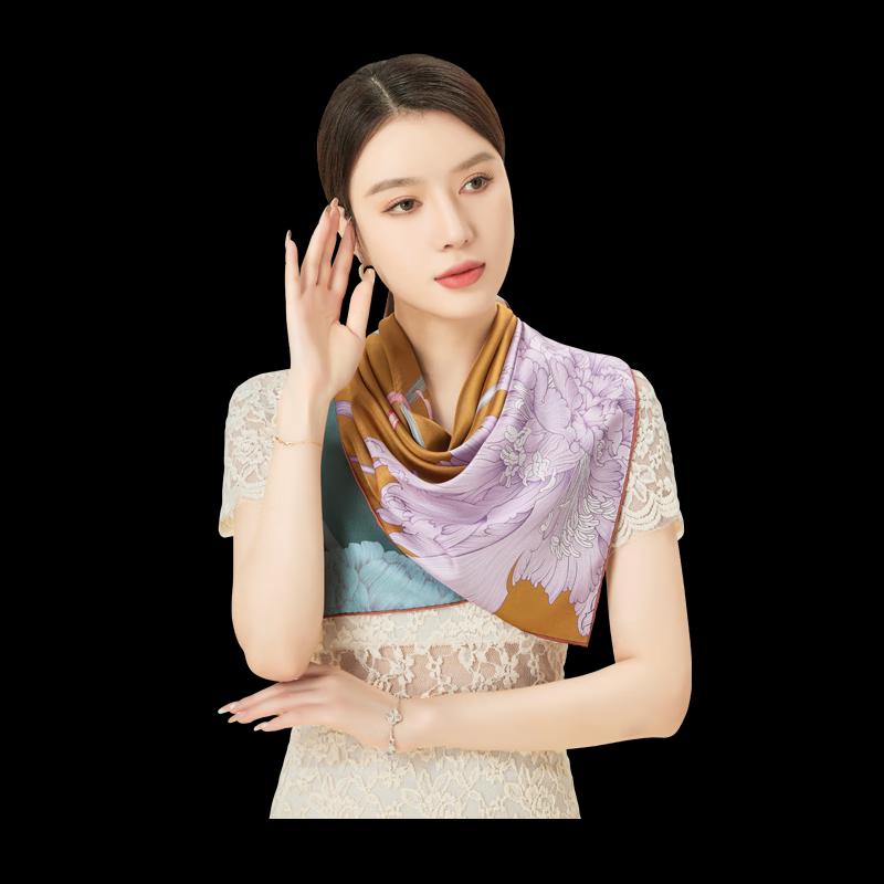 Floral City Mulberry Silk Square Scarf