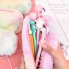 Plush Pencil Case Octagonal Shape Large Capacity Pencil Pouch Gradient Colors Zipper Storage Pouch for Stationery Cosmetics And Personal Items