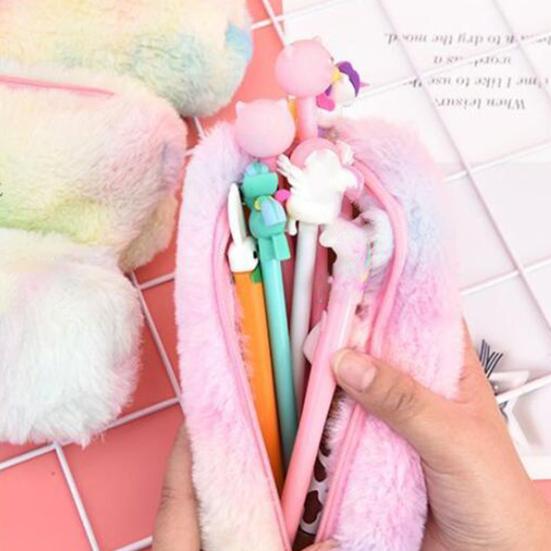 Plush Pencil Case Octagonal Shape Large Capacity Pencil Pouch Gradient Colors Zipper Storage Pouch for Stationery Cosmetics And Personal Items