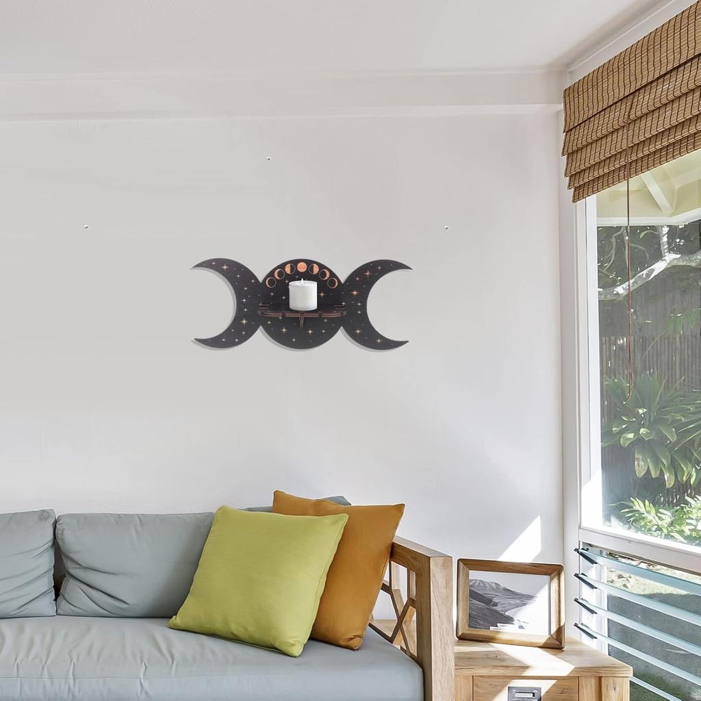 Mondphasen Kristall-Displayregal Wandmontiertes Regal für Heimdekoration Zarter Holzständer für Kristalle Schmuck und Partyzubehör Mysteriös