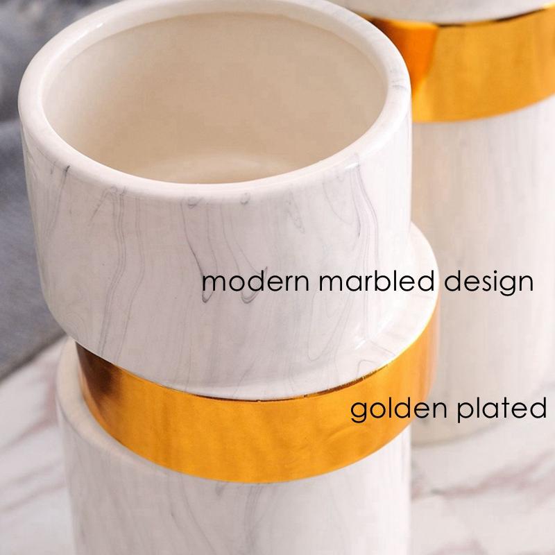 Weiße Marmorierte Vase Keramik Blumenvase mit Vergoldet Heimdekoration Mittelstück Desktop-Vase 9,6/12 Zoll