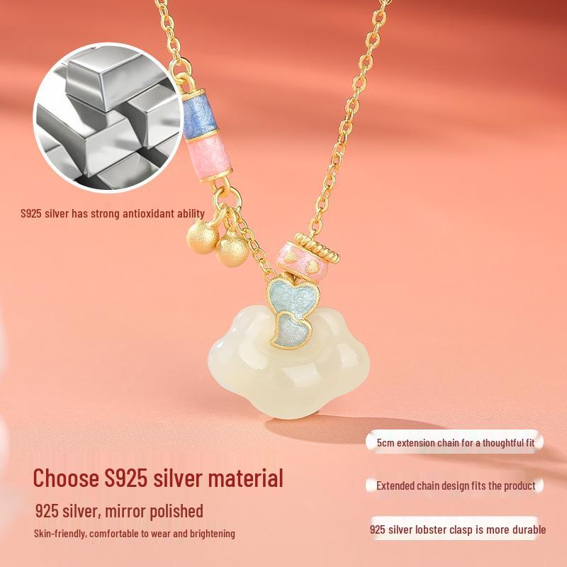 Elegant Hetian Jade Heart Necklace: Women's Creative s925 Silver Enamel Clavicle Chain