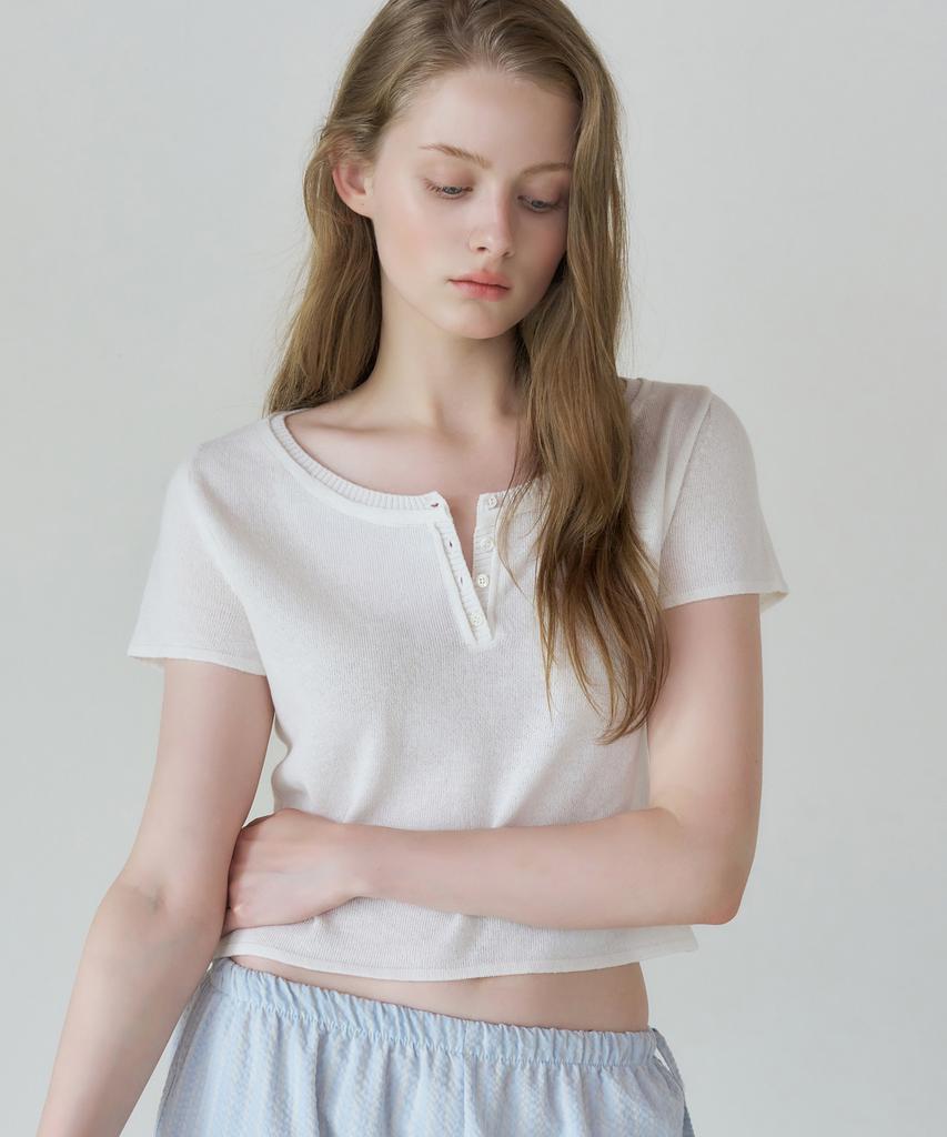 LETTERA Henley Neck Short Sleeve Knit