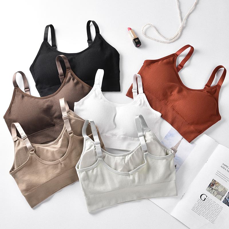 Little Bear Ribbed Wire-Free Bandeau Bra with Chest Pads - Women's Yoga & Sleep Vest