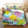 Graffiti Duvet Cover Set Cute Hip Hop Style Polyester Comforter Cover with Pillowcase Queen Full Size for Kid Teen Bedding Set
