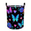 1pc Butterfly Heart Flower Pattern Foldable Laundry Basket, Round Clothes Hamper for Bathroom Storage, Circular Organizer for Sundries And Laundry, Co