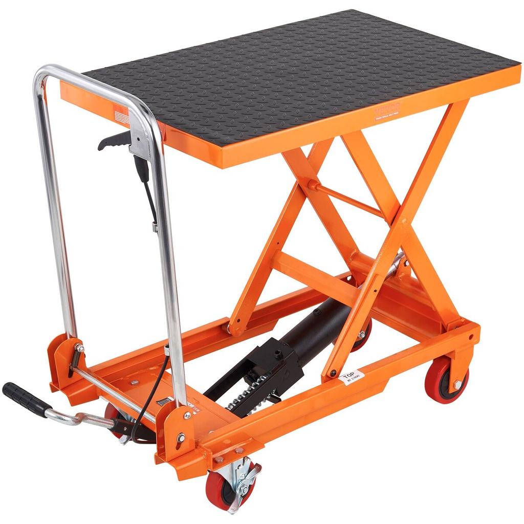 Hydraulic Lift Table Cart, 330lbs Capacity 28.5" Lifting Height, Manual Single Scissor Lift Table with 4 Wheels and Non-slip Pad, Hydraulic Scissor