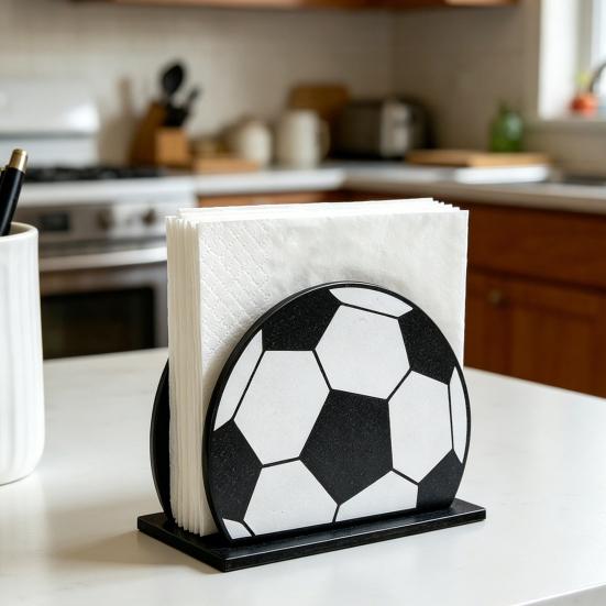 Sports Ball Napkin Holder for Table, Freestanding Wooden Napkin Dispenser, Tabletop Tissue Towel Holder for Sports Theme Birthday Party Supplies