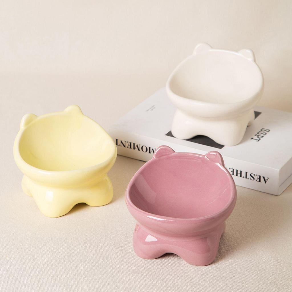 Princess Style Slanted Ceramic Cat Bowl – Elevated Design Prevents Black Chin, Ideal for Kittens