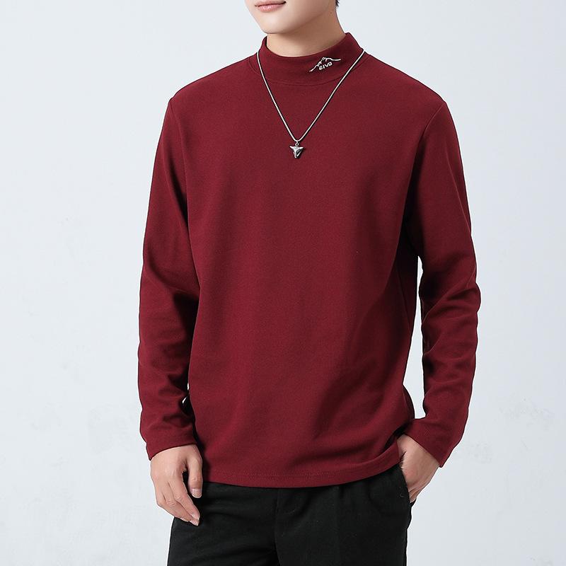 

Футболка с подогревом и полувысоким воротом для мужчин, с добавлением жира, увеличенный однотонный цвет, облегающий крой, длинные рукава, теплый внутренний слой в качестве основы 8XL коричневый