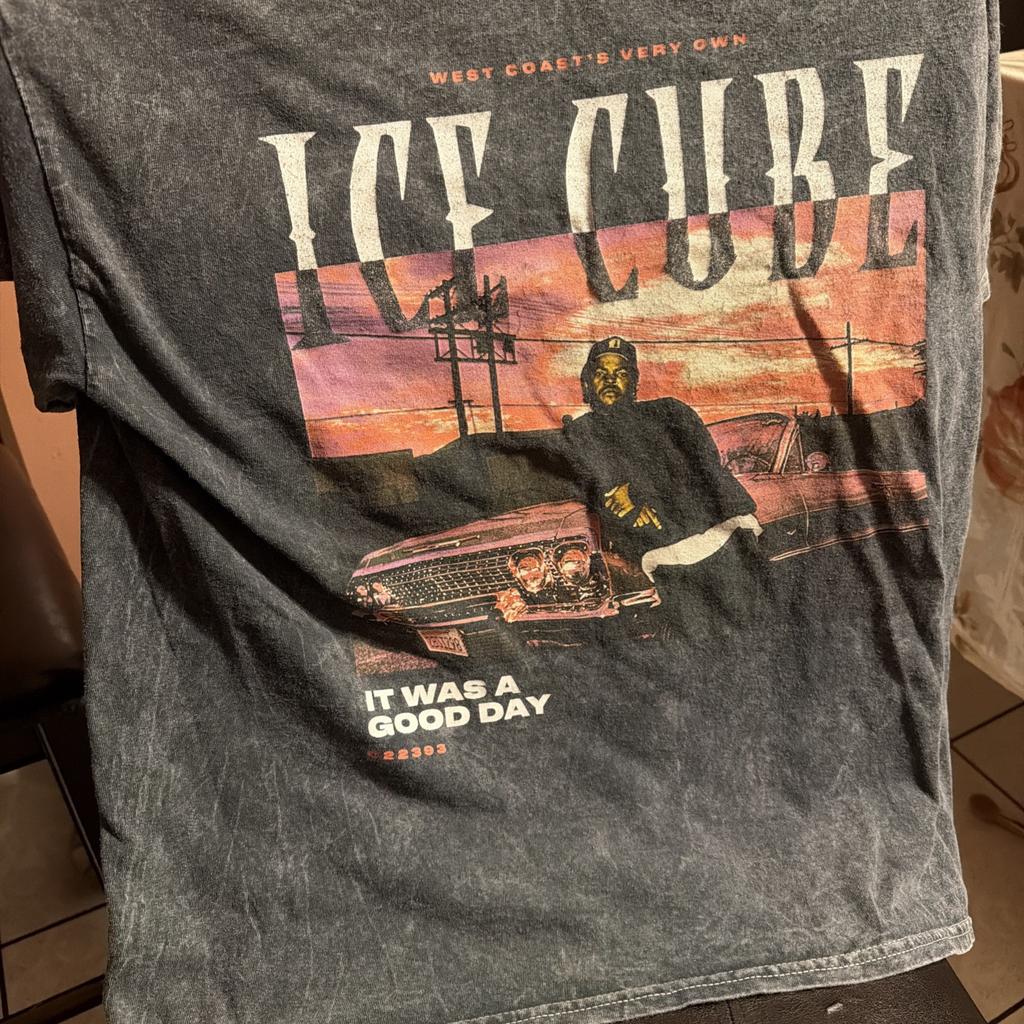 Ice Cube "It Was a Good Day" Graphic T-Shirt Black/Grey Acid Wash Size L