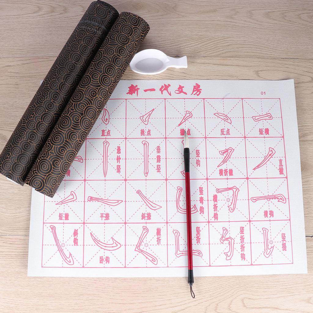 6Pcs Water Writing Cloth Reusable Calligraphy Practicing Mat Four Treasures No Ink Exercises Chinese Calligraphy Gridded Fabric