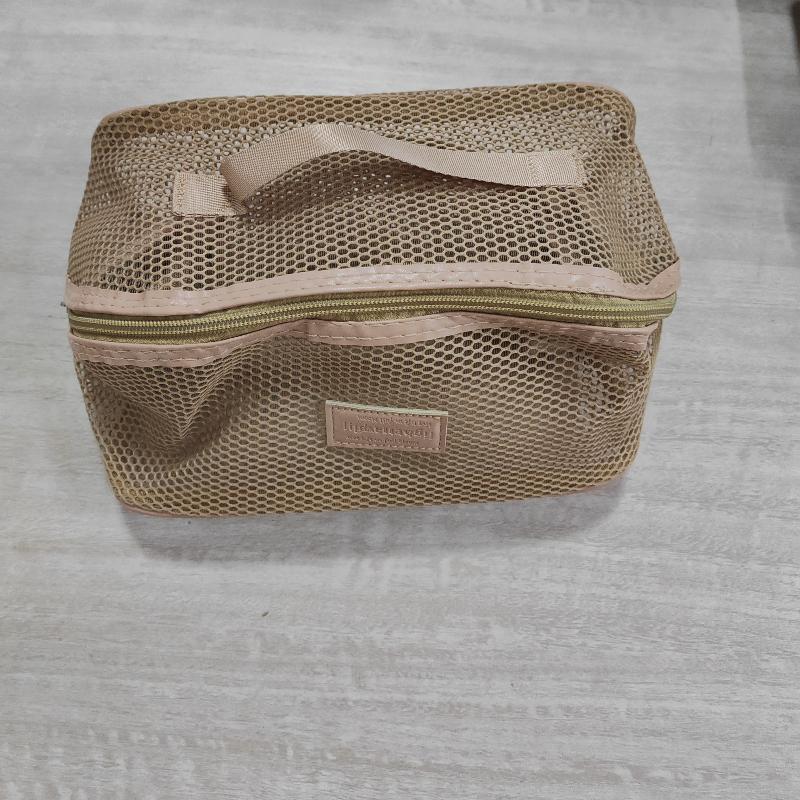 

Large Capacity Mesh Handheld Makeup Bag Zipper Multi-layer Transparent Mesh Cosmetic Bag Organizer Case Square коричневый