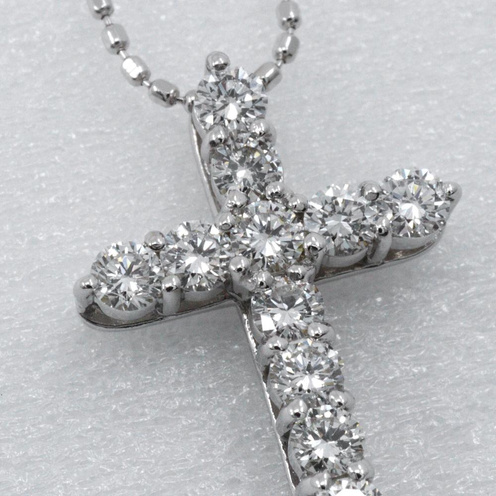 cross Necklace K18 white gold/diamond cross 2.2g Women Used