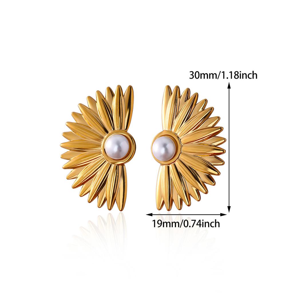 Classic Half Flower Stainless Steel Earring Women Mama 18K Gold-plated Stud Earring Wedding Jewelry Vacation Accessories Gifts