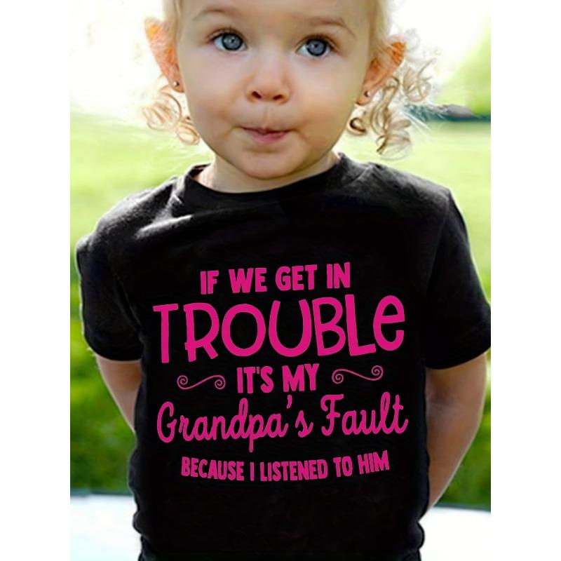 KidsTees Europese maten Zomer T-shirt voor Meisjes - Schattige Opa Thema Grappig T-shirt met De Uitspraak Als We in de Problemen Komen, Is Het De Schuld Van Mijn Opa 116cm zwart